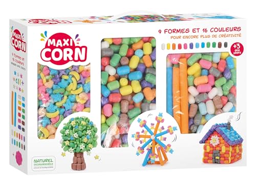MAXI CORN — Pack — fördert Fantasie und künstlerischen Ausdruck — Kreative Aktivitäten — 1000 farbige Flocken zum Zusammenbauen — inklusive Schwamm — ab 3 Jahren von MAXI CORN