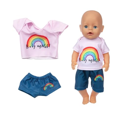 1 Regenbogen-Set Inklusive T-Shirt Und Shorts, Puppenkleidungsset, Sommerkleidung, Babypuppenset, Geburtstagsgeschenk Für Mädchen von MAXQUU
