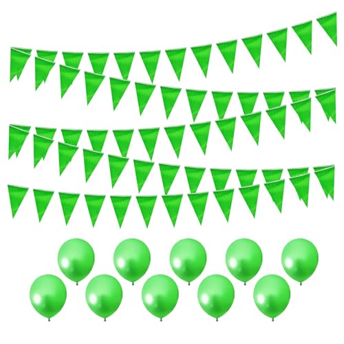 80 M Grüne Wimpelkette Und 10 Stück 10 Zoll Grüne Luftballons, Dreieckiges Flaggenbanner, Grüne Partydekoration, Doppelseitig Wiederverwendbar, Partydekoration, von MAXQUU
