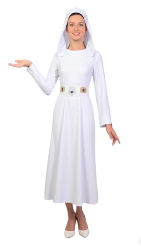 MAXUPO Prinzessin Leia Kostüm für Damen Cosplay Outfits Kleid Tunika Robe mit Gürtel (Erwachsene Weiß, Large) von MAXUPO