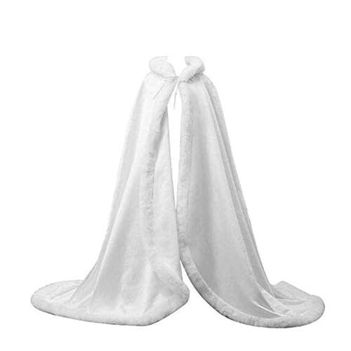 MAYILNSIN Weißer Brautumhang aus Satin, mit Kapuze, warmer Pelzrand für Winter, Hochzeit, Abendveranstaltung, weiß, M MAYILNSIN Weißer Brautumhang aus Satin, mit Kapuze, warmer Pelzrand für Winter, Hochzeit, Abendveranstaltung, weiß, M von MAYILNSIN