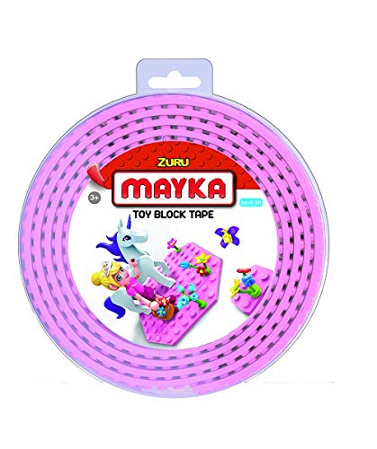 MAYKA Spielsteinklebeband für Lego K´Nex und Megablocks, Lego Klebeband, 2m lang, 4 Noppen, Rosa/Pink von MAYKA