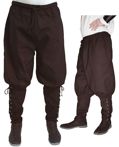 MAYLYNN Mittelalter Hose mit Taschen und Schnürung Wikinger Kelte, braun, Größe:XXL von MAYLYNN