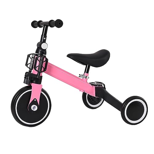 MAYMAR Homewell Baby-Dreirad, skalierbar, Kinderkraft Fahrrad, Dreirad, 2-in-1, mit Laufrad und Fahrfunktion, Geschenk für Babys 1 – 5 Jahre ohne Bremsen (04, Rosa) von MAYMAR