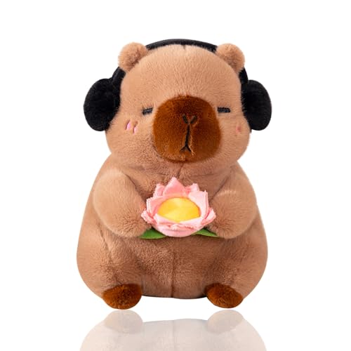 Realistische Plüschtier Capybara Kuscheltier mit Rose, Capybar Plüschtier Plush Toy Stofftiere Weiche Gefüllte Spielzeug Plüsch Kuscheltier Geburtstags Geschenk für KinderColor:Bruin,Size:38cm) von MBNKMEBU