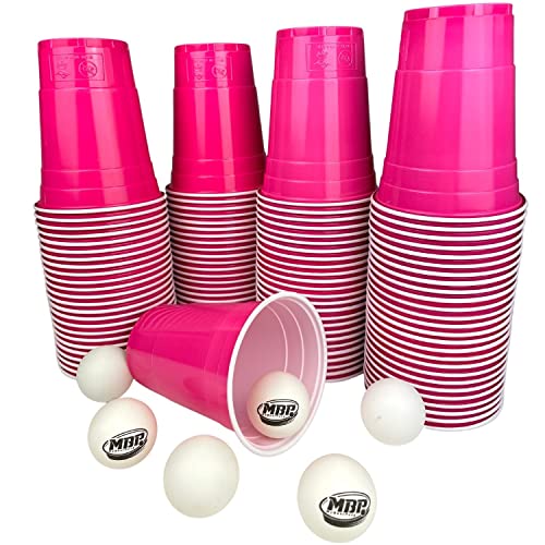 MYBEERPONG® Rosa Bierpong Becher Set | 100 Pink Cups + 6 Beer Pong Bälle | 16 oz (~ 0,5 l) | Party Becher für Feier, Festival & als Geschenk von MBP My Beer Pong