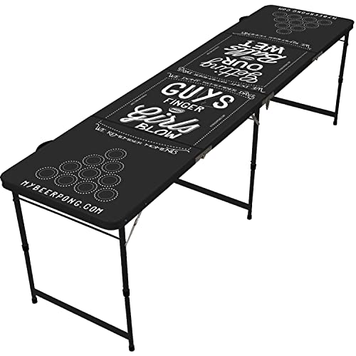MYBEERPONG® Bierpong Tisch (240x60 cm) - Chalk Design - inkl. 6 Ping Pong Bälle - Schwarzes Tischgestell - Anleitung - von MBP My Beer Pong