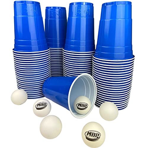 MYBEERPONG® Blaues Bierpong Becher Set | 100 Blue Cups + 6 Beer Pong Bälle | 16 oz (~ 0,5 l) | Party Becher für Feier, Festival & als Geschenk von MBP My Beer Pong