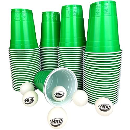 MYBEERPONG® Grünes Bierpong Becher Set | 100 Green Cups + 6 Beer Pong Bälle | 16 oz (~ 0,5 l) | Party Becher für Feier, Festival & als Geschenk von MBP My Beer Pong