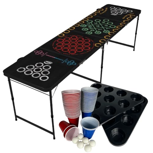 MYBEERPONG® Bier-Pong Tisch “Multigame“ | mit UV-Schutz + inkl. 69 teiliges Bierpong Becher Set & Tischtennisbälle | 5 Partyspiele mit Zubehör kombiniert von MBP My Beer Pong