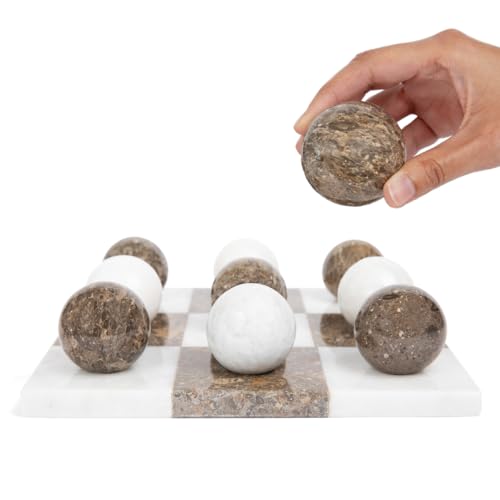 Marble Tic Tac Toe Set, Dekoratives Marmor-Tic-Tac-Toe-Spiel-Set, Couchtisch-Dekoration, Couchtischspiel, Tischspiel, Raumdekoration, moderne Wohnkultur, Bücherregal-Dekor (brauner und weißer Marmor) von MC Marble Cultures