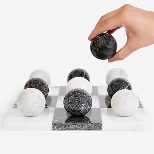 Marble Tic Tac Toe Set | Dekoratives Tic Tac Toe Spielset | Couchtischdekoration – Couchtischspiel – Tischspiel – Raumdekoration – moderne Wohnkultur – Bücherregal-Dekor (schwarz-weißer Marmor) von MC Marble Cultures
