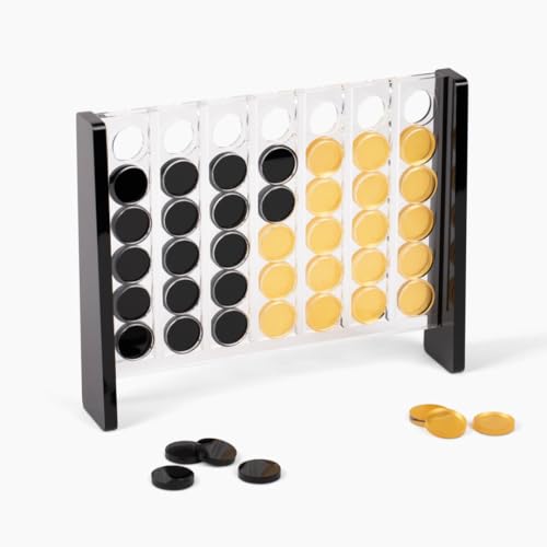 Unique Four in a Row - Acryl 10.2 cm Einer Reihe Spiel - Ästhetisches Brettspiel - 2 Spieler Brettspiele für Familie - Reise-Brettspiele - Klassisches Strategiespiel für Familie (Schwarz und Gold) von MC Marble Cultures