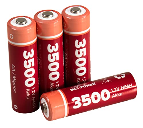 MC Power Mignon Akku AA mit 3500 mAh, 4 Stück (1er Pack) wiederaufladbar geringe Selbstentladung wiederverwendbar von McPower