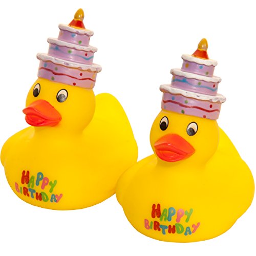 2 Happy Birthday Badeente Ente Quietscheente zum Geburtstag mit lustigen Kuchen Torte auf dem Kopf (2 Badeenten) von MC-TREND