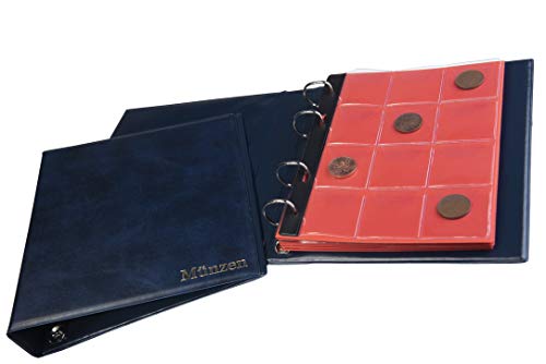 MC.Sammler Münzalbum für Münzen Aufbewahrung - 120 Taschen - Sammelalbum für Sammler - Album für Sammlermünzen bis 43 mm z.b. 10 Euro - Blau von MC.Sammler