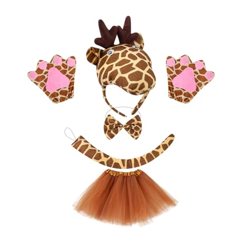 MCAOAL 1/3/4/5pcs Kinder Mädchen Giraffe Kostümzubehör Set Giraffe Ohren Stirnband Bowtie Giraffe Schwanz Tutu Rock Für Tierparty von MCAOAL