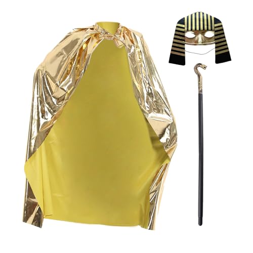 MCAOAL Ägyptische Pharaonen Kostüm Golden Cape Cloak Ägyptische Maske Venezianer Maske Outfit Für Halloween Cosplay Dress Up MCAOAL Ägyptische Pharaonen Kostüm Golden Cape Cloak Ägyptische Maske Venezianer Maske Outfit Für Halloween Cosplay Dress Up von MCAOAL
