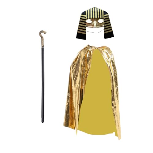 MCAOAL Ägyptische Pharaonen Kostüm Golden Cape Cloak Ägyptische Maske Venezianer Maske Outfit Für Halloween Cosplay Dress Up MCAOAL Ägyptische Pharaonen Kostüm Golden Cape Cloak Ägyptische Maske Venezianer Maske Outfit Für Halloween Cosplay Dress Up von MCAOAL