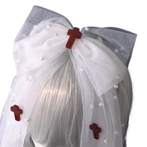 MCAOAL Mode Punk Bowknot Schleier Stirnband Mit Abnehmbarer Gekreuzter Pin Für Anime Fans Halloween Themenparty Requisiten Kopfstücke Kopfstücke von MCAOAL