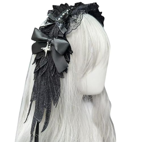 MCAOAL Punk Stirnband Mit Engelsflügelstar Anhänger Lace Trim Hairband Für Mode Enthusiasten Cosplay Party Head Accessoires MCAOAL Punk Stirnband Mit Engelsflügelstar Anhänger Lace Trim Hairband Für Mode Enthusiasten Cosplay Party Head Accessoires von MCAOAL