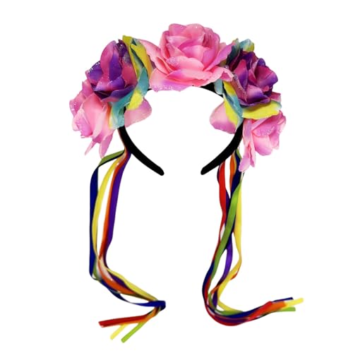 MCAOAL Rose Regenbogen Blumenhaarband Haare Mit Blumenquasten Haarstyling Für Live Show Stirnbänder Für Carnivalen MCAOAL Rose Regenbogen Blumenhaarband Haare Mit Blumenquasten Haarstyling Für Live Show Stirnbänder Für Carnivalen von MCAOAL