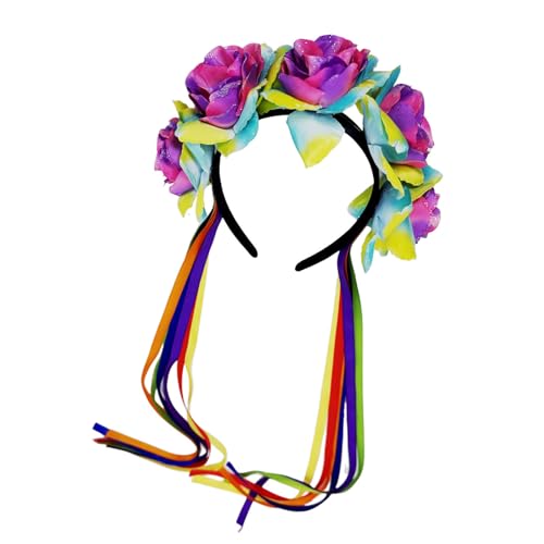 MCAOAL Rose Regenbogen Blumenhaarband Haare Mit Blumenquasten Haarstyling Für Live Show Stirnbänder Für Carnivalen MCAOAL Rose Regenbogen Blumenhaarband Haare Mit Blumenquasten Haarstyling Für Live Show Stirnbänder Für Carnivalen von MCAOAL