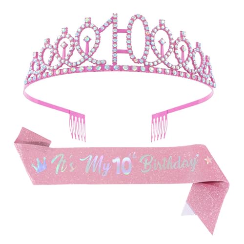 MCAOAL Verstellbare Glitzernde Tiaras Stirnbänder Passen Sash Set Girls Birthday Party Accessoires Kinder Party Kopfbedeckung von MCAOAL