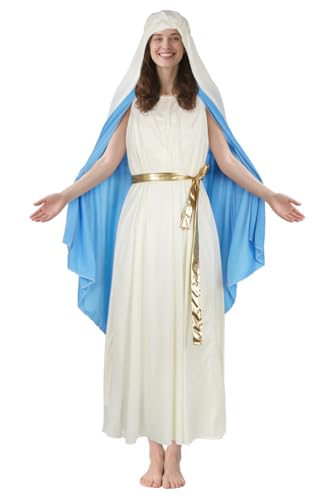 MCJC Biblisches Jungfrau-Maria-Kostüm, weißer und blauer Robe mit goldfarbenem Gürtel, religiöses Halloween-Kleid für Erwachsene MCJC Biblisches Jungfrau-Maria-Kostüm, weißer und blauer Robe mit goldfarbenem Gürtel, religiöses Halloween-Kleid für Erwachsene von MCJC