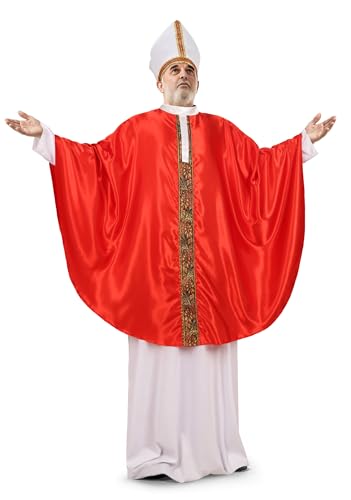 MCJC Katholisches Bischofskostüm, rote und weiße päpstliche Robe mit Gehrungshut, religiöses zeremonielles Outfit für Erwachsene von MCJC