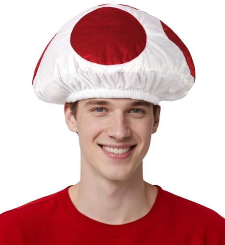 MCJC Pilzhut Halloween Rot Weiß Gepunktete Kröte Kostüm für Erwachsene Cosplay Kopfbedeckung Party Fliegenpilz Hut Zubehör von MCJC
