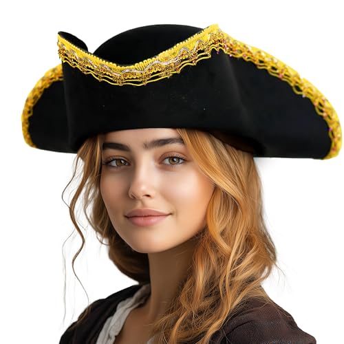 MCJC Piratenhut für Damen, Erwachsene, Halloween, Kolonial-Kostüm-Zubehör, Gold, Einheitsgröße MCJC Piratenhut für Damen, Erwachsene, Halloween, Kolonial-Kostüm-Zubehör, Gold, Einheitsgröße von MCJC