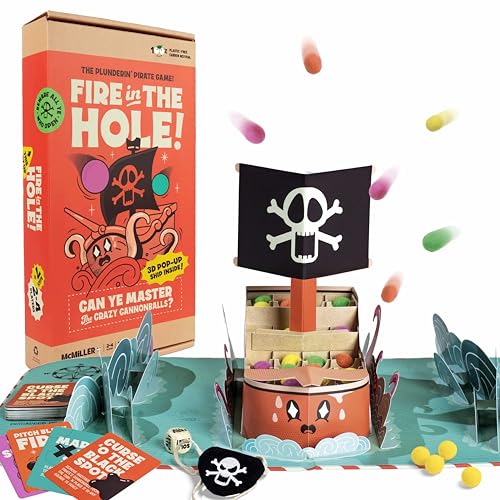 Fire in The Hole - Piraten, Plastikfreies Pop-Up Partyspiel für Kinder, Jugendliche und Erwachsene. Öko-Freundlich, Nachhaltiges Tischstrategiespiel für Jungen, Familienspielabend, 2-4 Spieler von MCMILLER ENTERTAINMENT