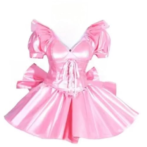 MCORKHUEIRGH Corset Tight Maid Girl Lockable Satin Dress Customized Cosplay Costume,pink,6XL von MCORKHUEIRGH