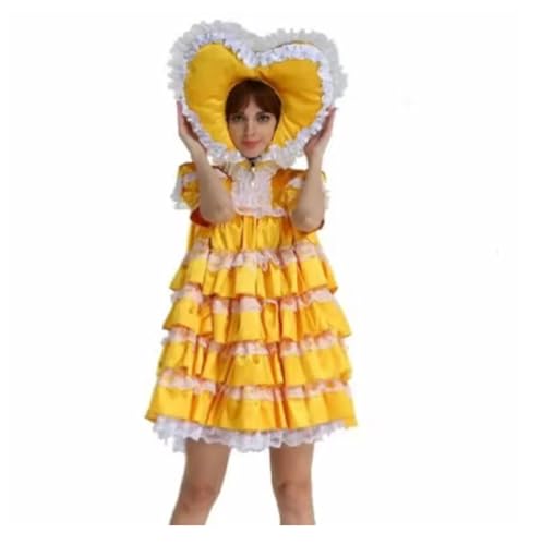 MCORKHUEIRGH Cosplay Maid Maid Lockable Satin Dress Adult Custom Carnival Outfit,yellow,3XL von MCORKHUEIRGH