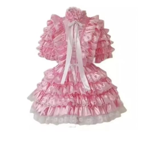 MCORKHUEIRGH Cosplay Sissy Girl Lockable Satin Dress Maid Adult Custom Festival Set,pink,4XL von MCORKHUEIRGH