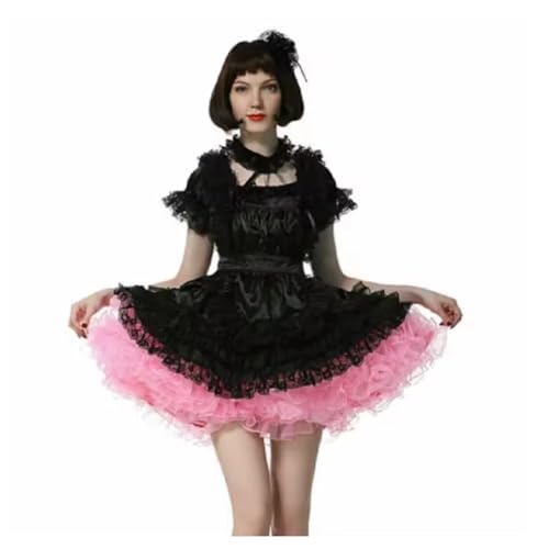 MCORKHUEIRGH Sissy Cosplay Girl Maid Square Cut Neck Satin Dress Costume Customized Halloween Costume,black,XL von MCORKHUEIRGH