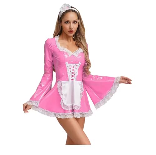 MCORKHUEIRGH Women Cosplay Costume PU Leather Trim Apron Dresses With Headwear,pink,3XL MCORKHUEIRGH Women Cosplay Costume PU Leather Trim Apron Dresses With Headwear,pink,3XL von MCORKHUEIRGH