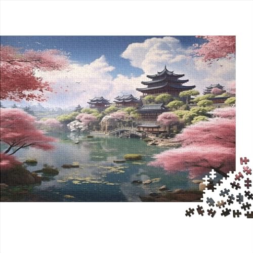 Temple Hölzernes Nachhaltiges Puzzle Für Erwachsene 300 Teile Sakura Herausforderung Spielzeug Tolles Geschenk Einzigartige Heimdekoration 300pcs (40x28cm) von MCSQAEEZE