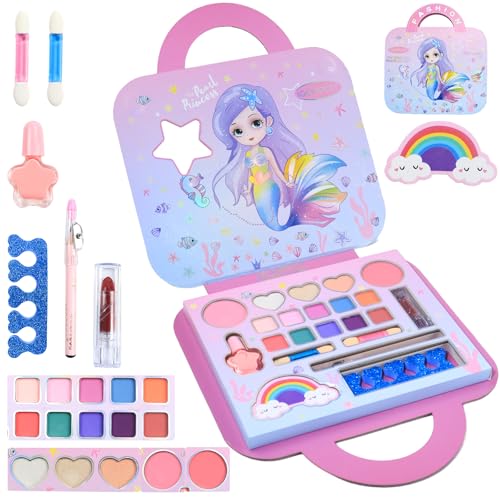 MCTNCT Kinderschminke Set Mädchen, Waschbar Schminkkoffer, Kids Make up Spielzeug, Rollenspiel Kosmetik, Halloween Weihnachts Geburtstags Geschenke für Mädchen 3-12 Jahre von MCTNCT