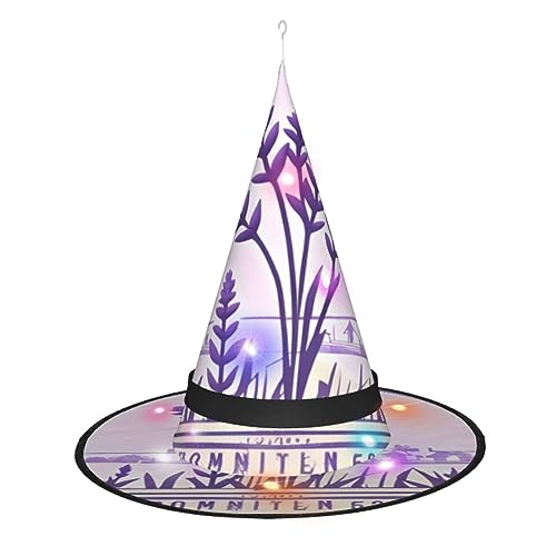 Halloween-Hexenhüt-Lichter, Halloween-Dekoration, LED-Hexenhüte für den Innenbereich, Pokus, Garten, Hof, Party, Lavendel-Stempeldruck von MDATT