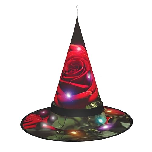 Halloween-Hexenhut-Lichter, Halloween-Dekoration, LED-Hexenhüte für den Innenbereich, Pokus, Garten, Hof, Party, Wein- und Rote Rose von MDATT