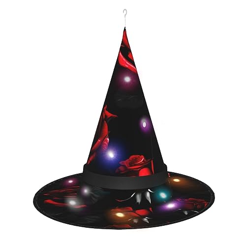 Halloween-Hexenhut-Lichter, Halloween-Dekoration, LED-Hexenhüte für den Innenbereich, Pokus, Garten, Hof, Party, rote und schwarze Rosen von MDATT
