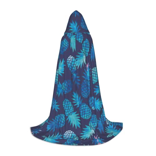 MDATT Blauer Ananas-Umhang für Halloween, voller Länge, mit Kapuze, Uni, langer Umhang für Halloween, Karneval von MDATT