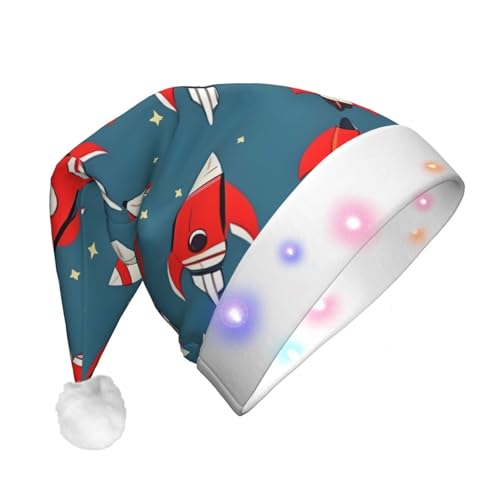 MDATT Cartoon-Raketen, LED-Weihnachtsmannmütze, Weihnachtsmütze, lustige Hüte für Erwachsene, Party-Kostüm-Zubehör von MDATT