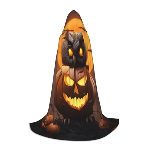 MDATT Eule Kürbis Happy Halloween 1 Kapuzenumhang für Halloween Cosplay Kostüme Halloween Karneval Umhang Hexenumhang Kostüm von MDATT