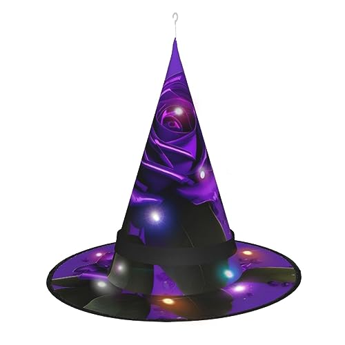 MDATT Halloween-Hexenhüt-Lichter, Halloween-Dekoration, LED-Hexenhüte für den Innenbereich, Pokus, Garten, Hof, Party, violetter Rosen-Druck von MDATT