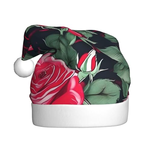 MDATT Weihnachtsmütze mit Rosenblütenmotiv, Weihnachtsmütze, lustige Hüte für Erwachsene, Party-Kostüm-Zubehör von MDATT