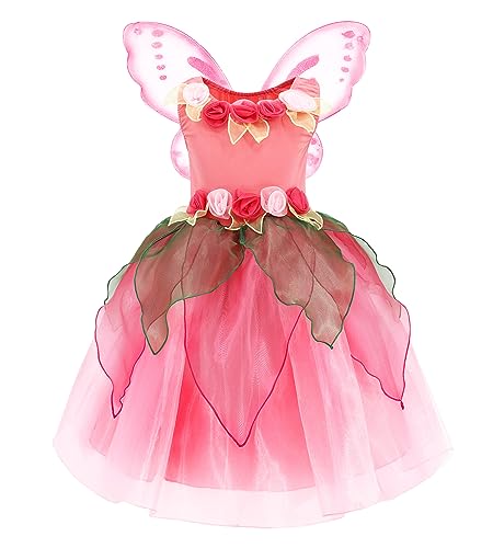 MDYCW Prinzessin Feenkostüm für Kleinkinder, Mädchen, Geburtstagsfeier, Fee Dress Up, Kleid für besondere Anlässe mit Schmetterlingsflügeln, Rosa von MDYCW