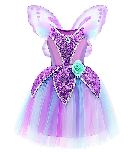 MDYCW Prinzessinnen-Kostüm für kleine Mädchen, Geburtstagsparty, Feenkleid für besondere Anlässe mit Schmetterlingsflügeln, Violett MDYCW Prinzessinnen-Kostüm für kleine Mädchen, Geburtstagsparty, Feenkleid für besondere Anlässe mit Schmetterlingsflügeln, Violett von MDYCW
